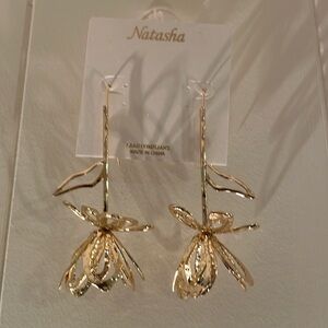 Natasha Gold Tone Upside Down Flower Pierced Hook Ear Rings